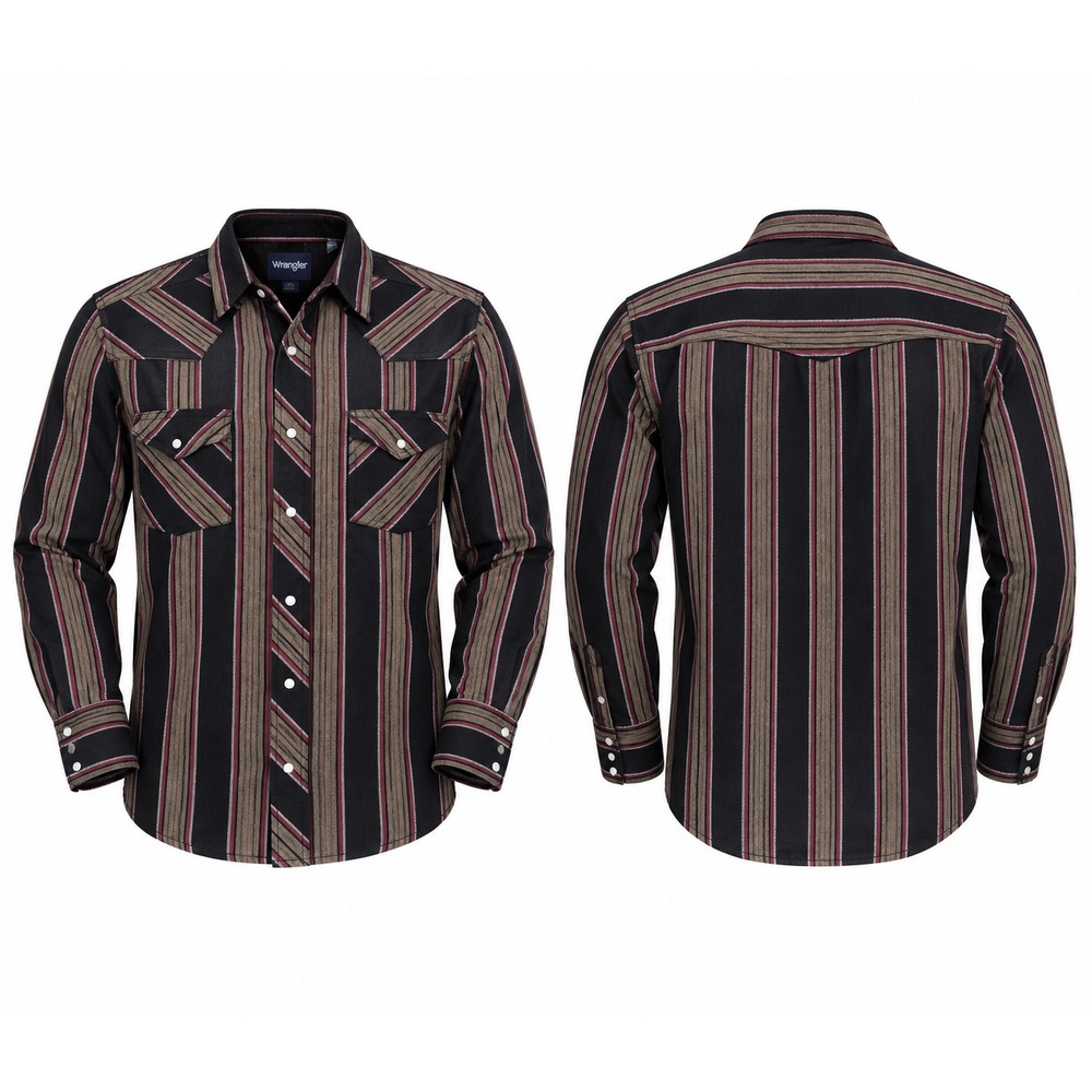 Wrangler Mens Western Snap Shirt Large Tall Striped Black Tan Red 75098AS